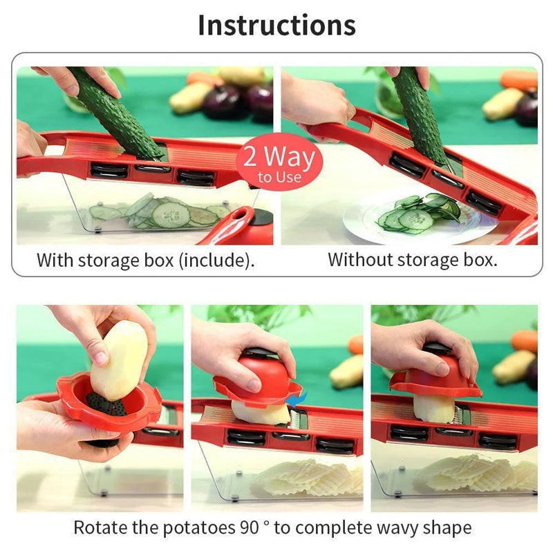 Picador de Legumes Multifuncional Manual com Fatiador e Ralador para Queijo, Batatas, Cebolas e Frutas